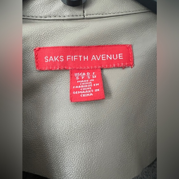 Saks Fifth Avenue Faux Leather Open Front Jacket Size Small Taupe Drape Style - Picture 14 of 15